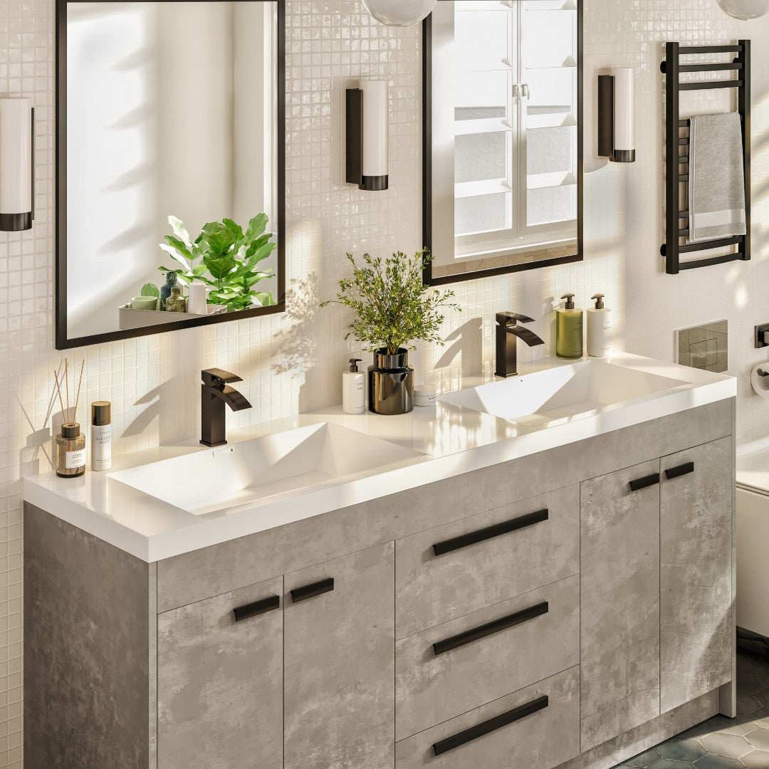 Lugano 72 in. Concrete Gray Double Sink  Bath Vanity with Acrylic Top and Integrated Sinks