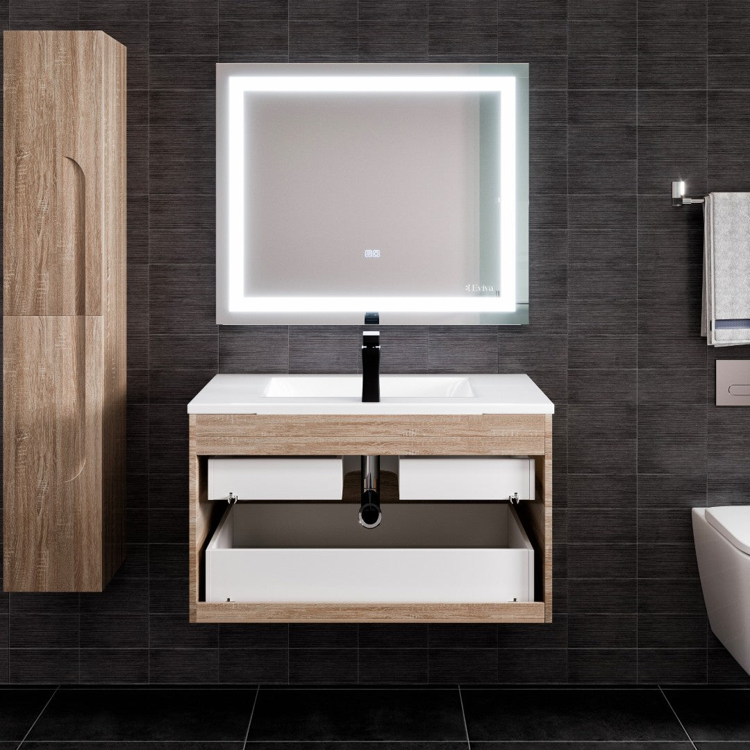 Joy 36 in. Maple Wall Mount Single Sink Bath Vanity with Porcelain Top and Integrated Sink