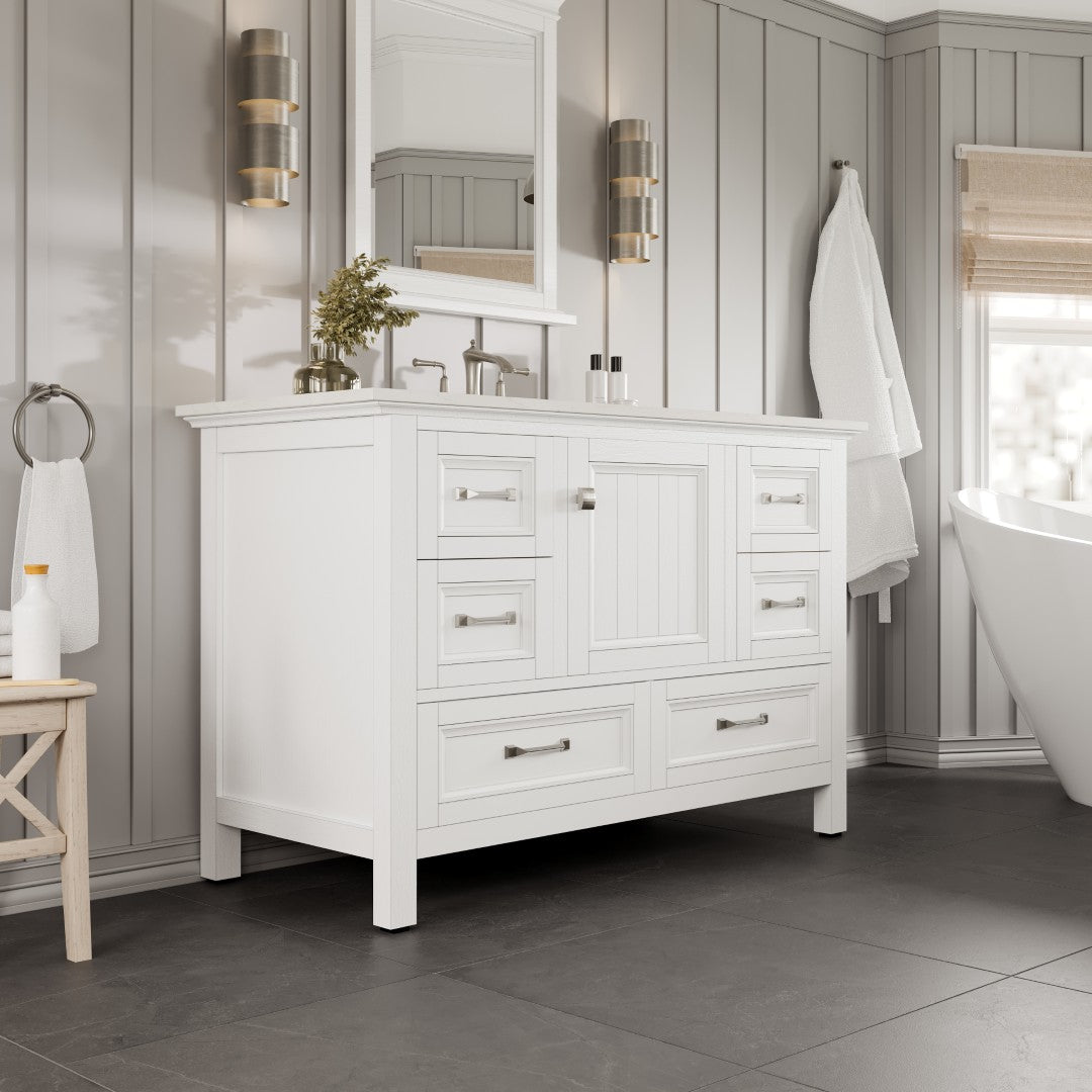 Britney 42 in. White Single Sink Bath Vanity with Carrara Quartz Top and Undermount Porcelain Sink