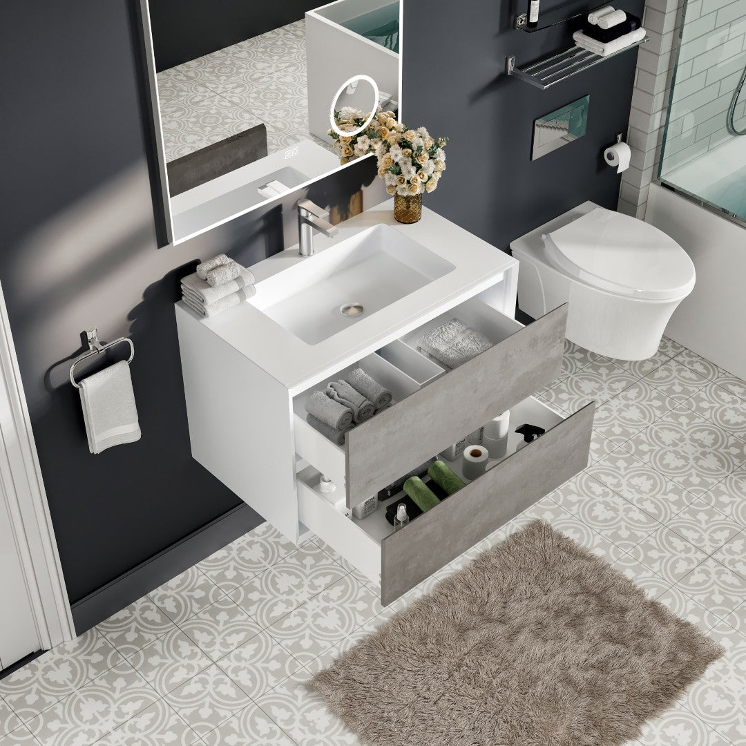 Vienna 36 in. Concrete Gray Wall Mount Single Sink Bath Vanity with Acrylic Top and Integrated Sink