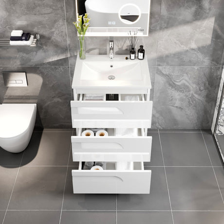 Joy 24 in. White Single Sink Bath Vanity with Porcelain Top and Integrated Sink
