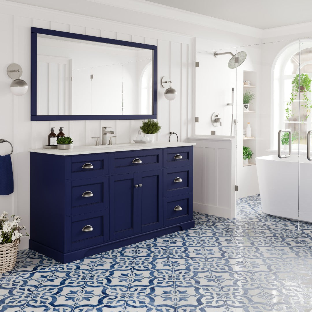 Epic 60 in. Blue Single Sink Bath Vanity with Carrara Quartz Top and Undermount Porcelain Sink