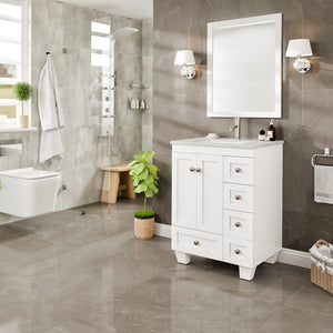 Happy 24 in. White Single Sink Bath Vanity with Carrara Quartz Top and Undermount Porcelain Sink