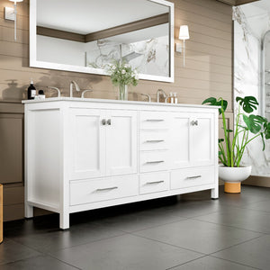 Aberdeen 72 in. White Double Sink  Bath Vanity with Carrara Quartz Top and Undermount Porcelain Sinks
