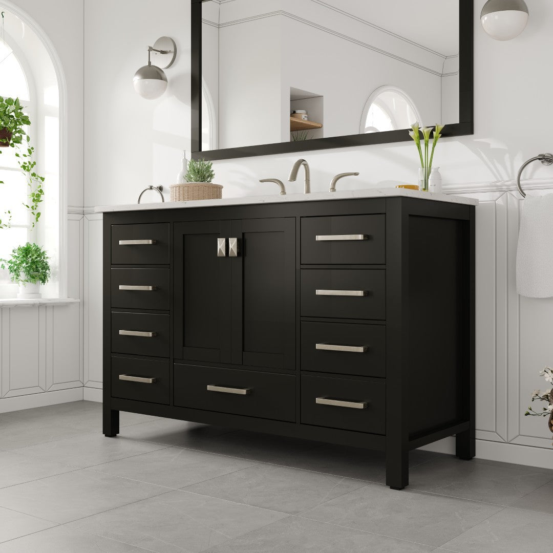 Aberdeen 48 in. Espresso Single Sink Bath Vanity with Carrara Quartz Top and Undermount Porcelain Sink