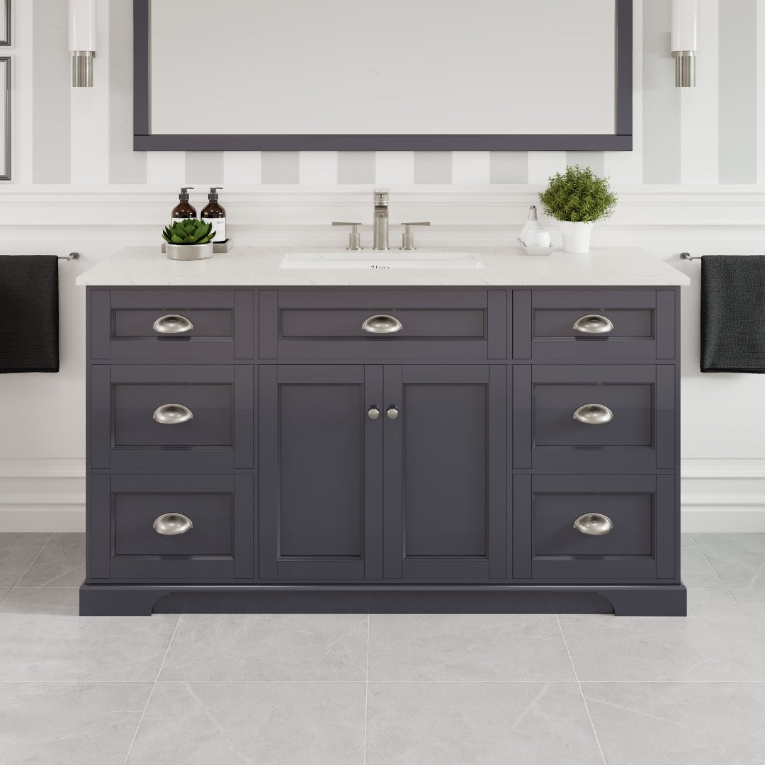 Epic 60 in. Charcoal Gray Single Sink Bath Vanity with Carrara Quartz Top and Undermount Porcelain Sink