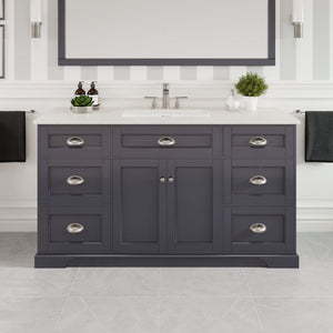 Epic 60 in. Charcoal Gray Single Sink Bath Vanity with Carrara Quartz Top and Undermount Porcelain Sink
