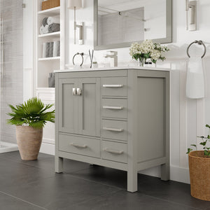 London 36 in. Gray Single Sink Bath Vanity with Carrara Quartz Top and Undermount Porcelain Sink