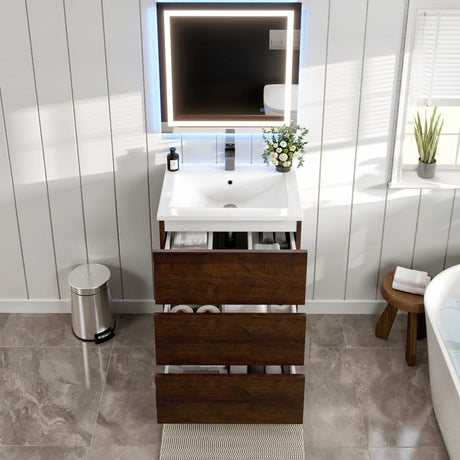 Joy 24 in. Rosewood Single Sink Bath Vanity with Porcelain Top and Integrated Sink