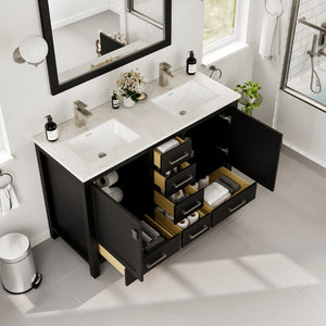 London 48 in. Espresso Double Sink  Bath Vanity with Carrara Quartz Top and Undermount Porcelain Sinks