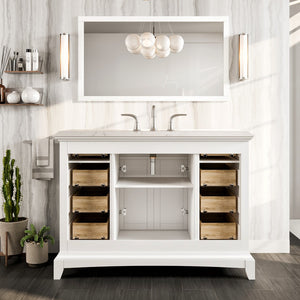 Elite Stamford 42 in. White Single Sink Bath Vanity with Carrara Quartz Top and Undermount Porcelain Sink