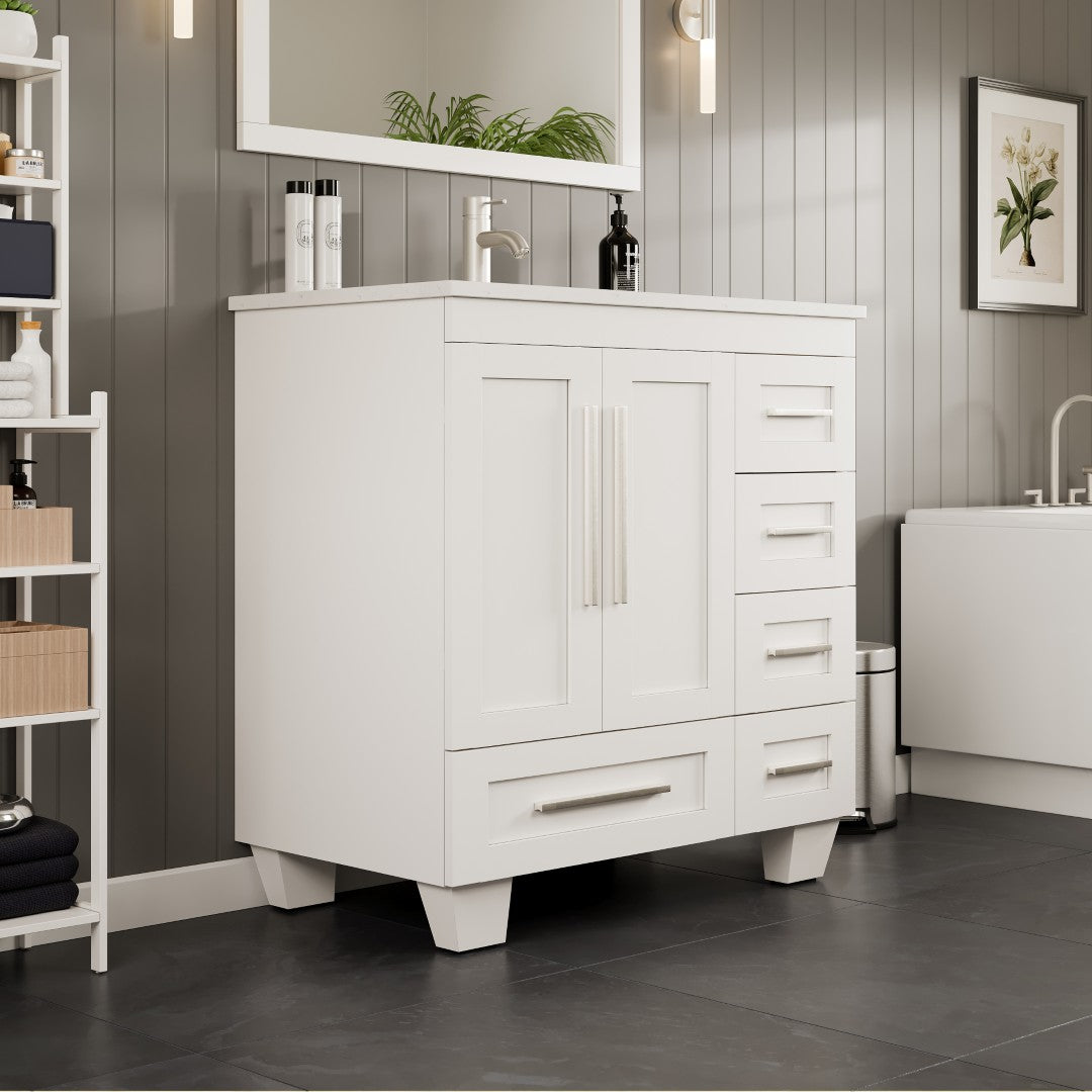 Loon 30 in. White Single Sink Bath Vanity with Carrara Quartz Top and Undermount Porcelain Sink