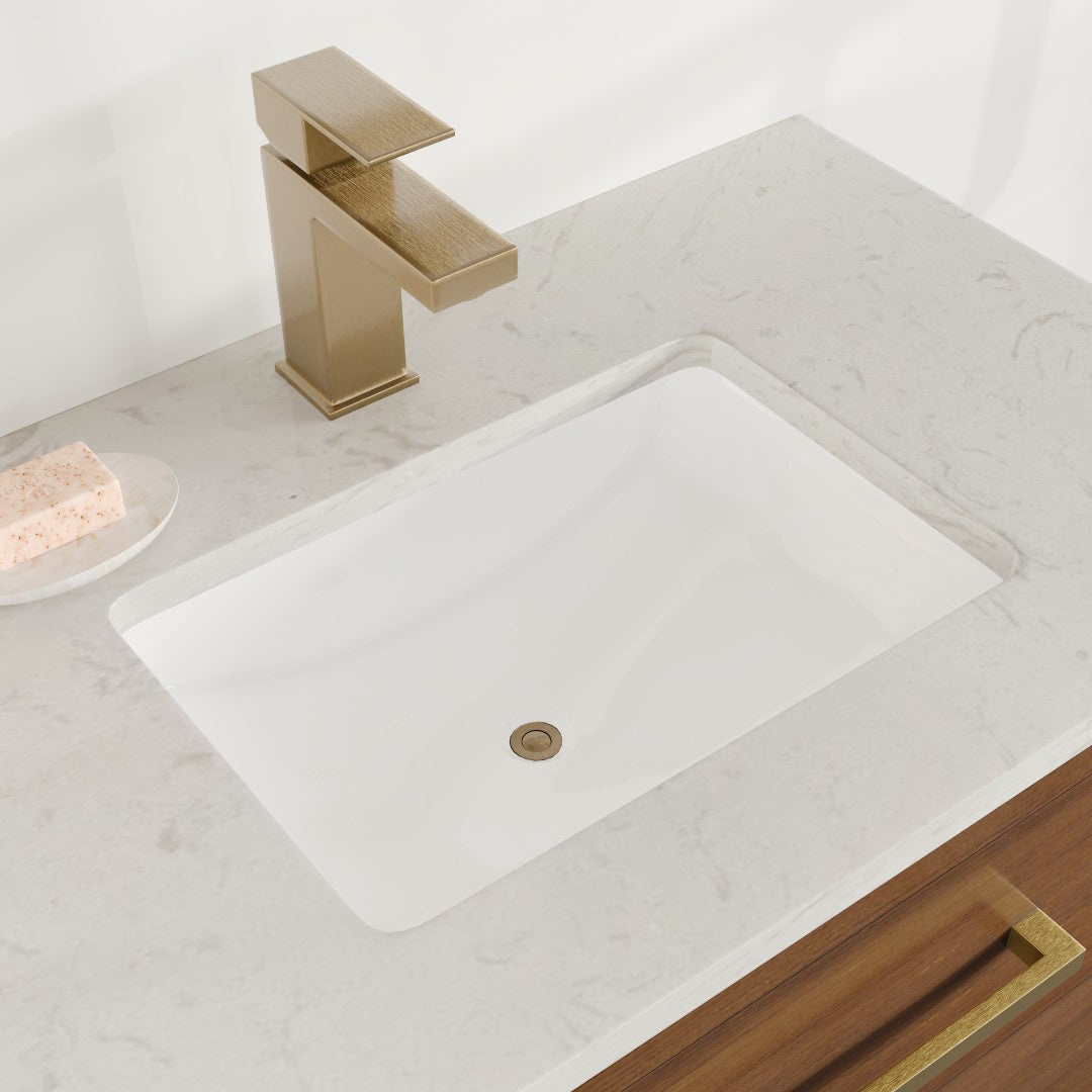Curio 30 in. Walnut Single Sink Bath Vanity with Carrara Quartz Top and Undermount Porcelain Sink