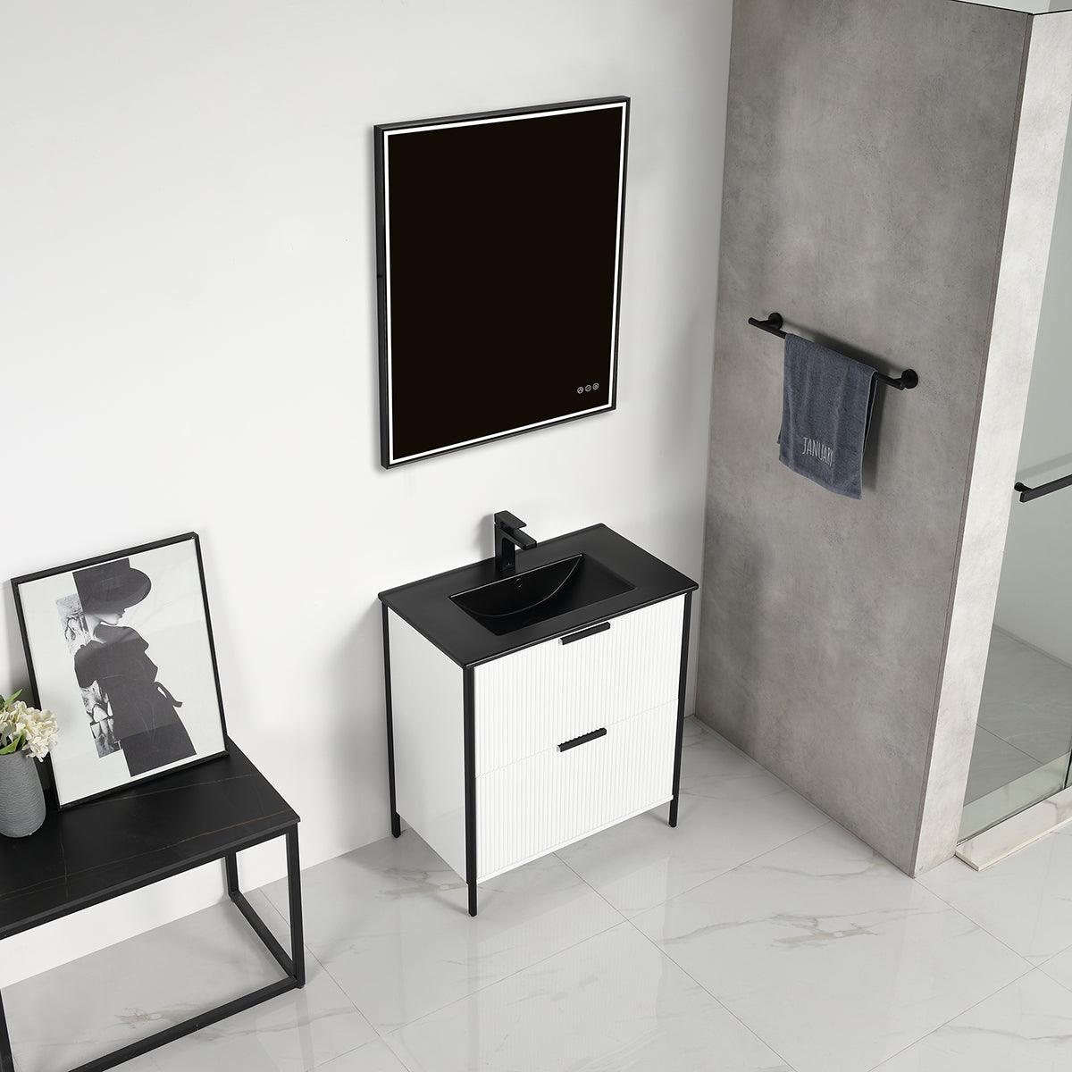 Zurich 30" Vanity – Glossy White & Metal Grey with Soft-Close Drawers & Ample Storage