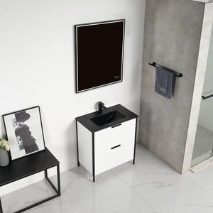 Zurich 30" Vanity – Glossy White & Metal Grey with Soft-Close Drawers & Ample Storage
