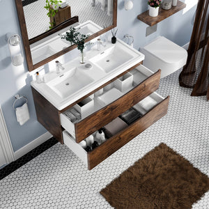 Smile 48 in. Rosewood Wall Mount Double Sink  Bath Vanity with Acrylic Top and Integrated Sinks