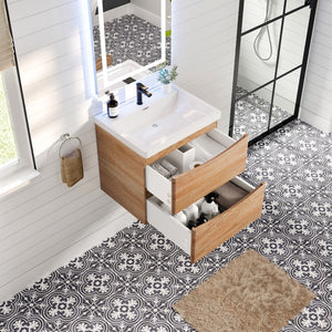 Smile 24 in. White Oak Wall Mount Single Sink Bath Vanity with Acrylic Top and Integrated Sink