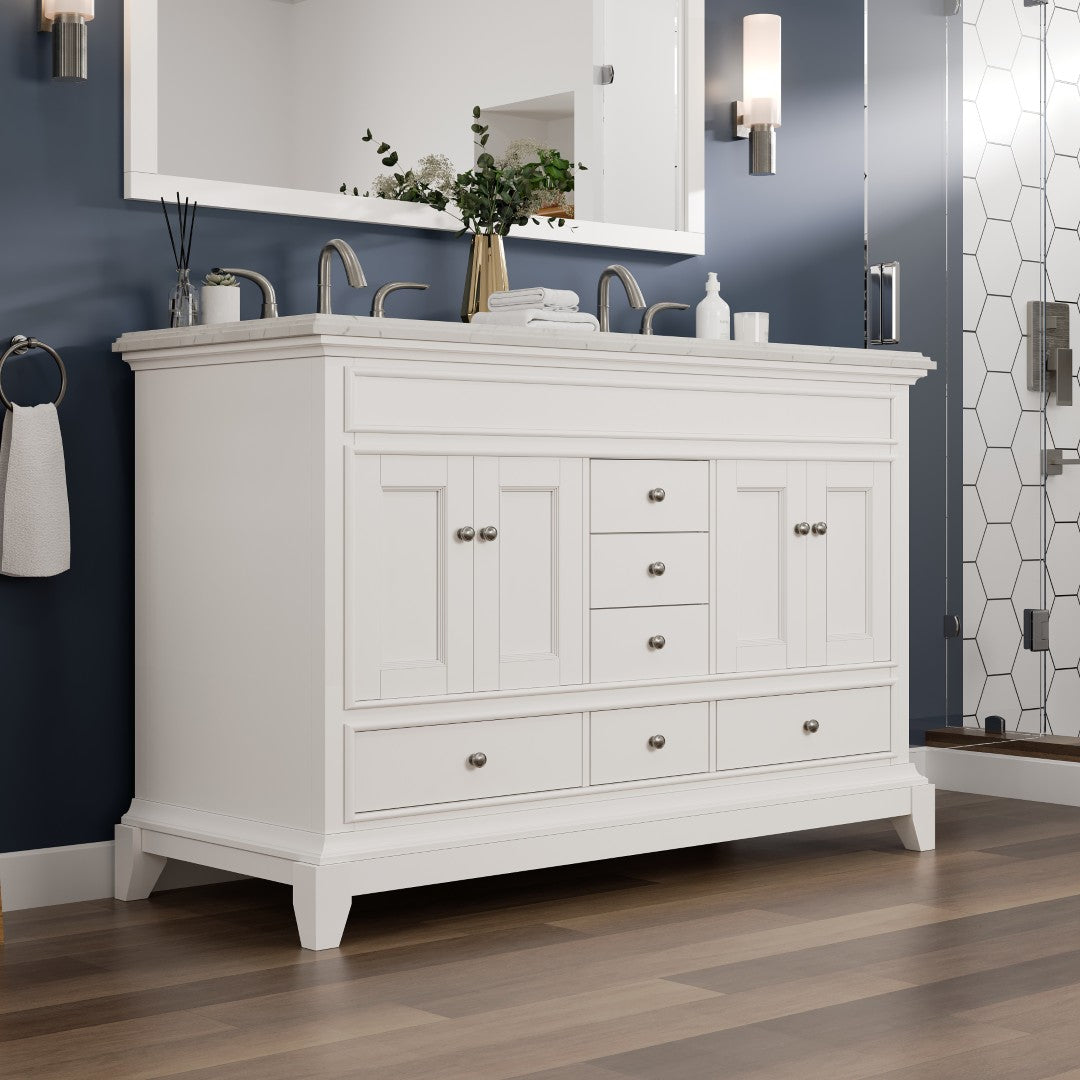 Elite Stamford 48 in. White Double Sink  Bath Vanity with Carrara Quartz Top and Undermount Porcelain Sinks