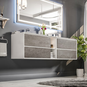 Vienna 75 in. Concrete Gray Wall Mount Double Sink  Bath Vanity with Acrylic Top and Integrated Sinks