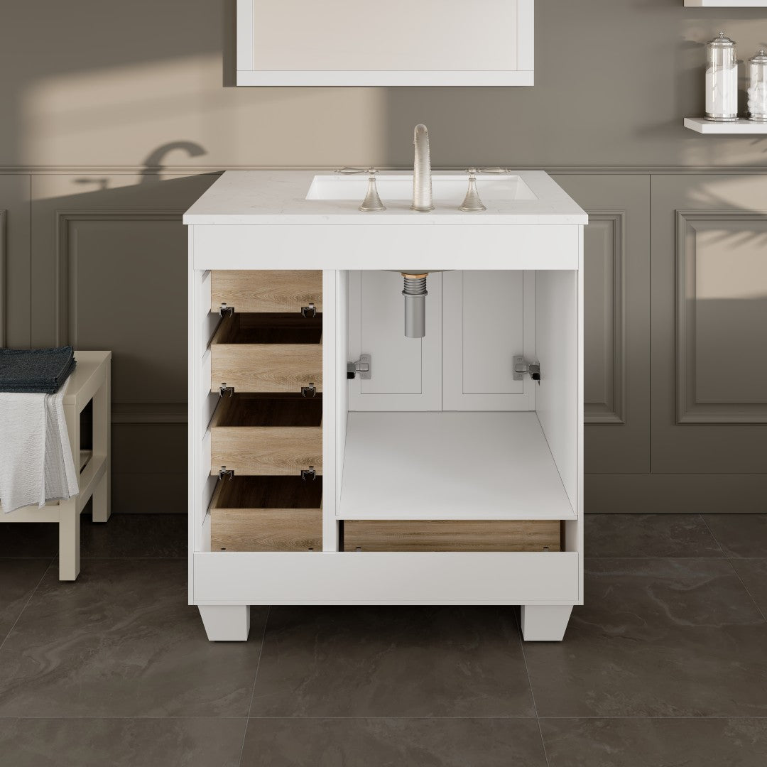 Acclaim 30 in. White Single Sink Bath Vanity with Carrara Quartz Top and Undermount Porcelain Sink