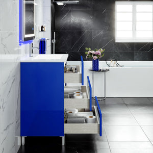 Deluxe 32 in. Blue Single Sink Bath Vanity with Porcelain Top and Integrated Sink
