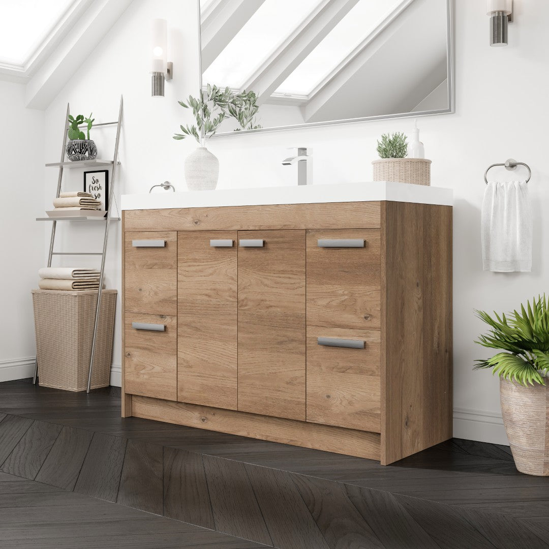 Lugano 48 in. Natural Oak Single Sink Bath Vanity with Acrylic Top and Integrated Sink