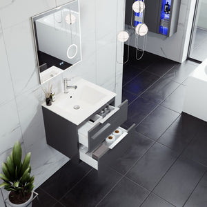 Galsaky 24 in. Gray Wall Mount Single Sink Bath Vanity with Porcelain Top and Integrated Sink