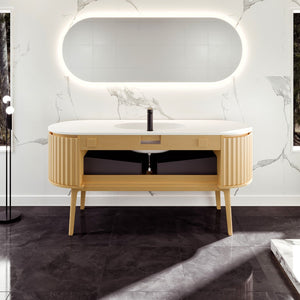 Haven 64 in. Natural Oak Single Sink Bath Vanity with Solid Surface Top and Integrated Sink
