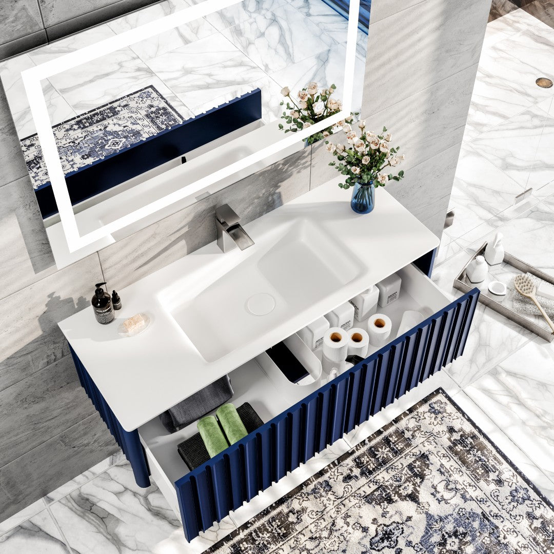 Dolce Vita 48 in. Blue Wall Mount Single Sink Bath Vanity with Solid Surface Top and Integrated Sink