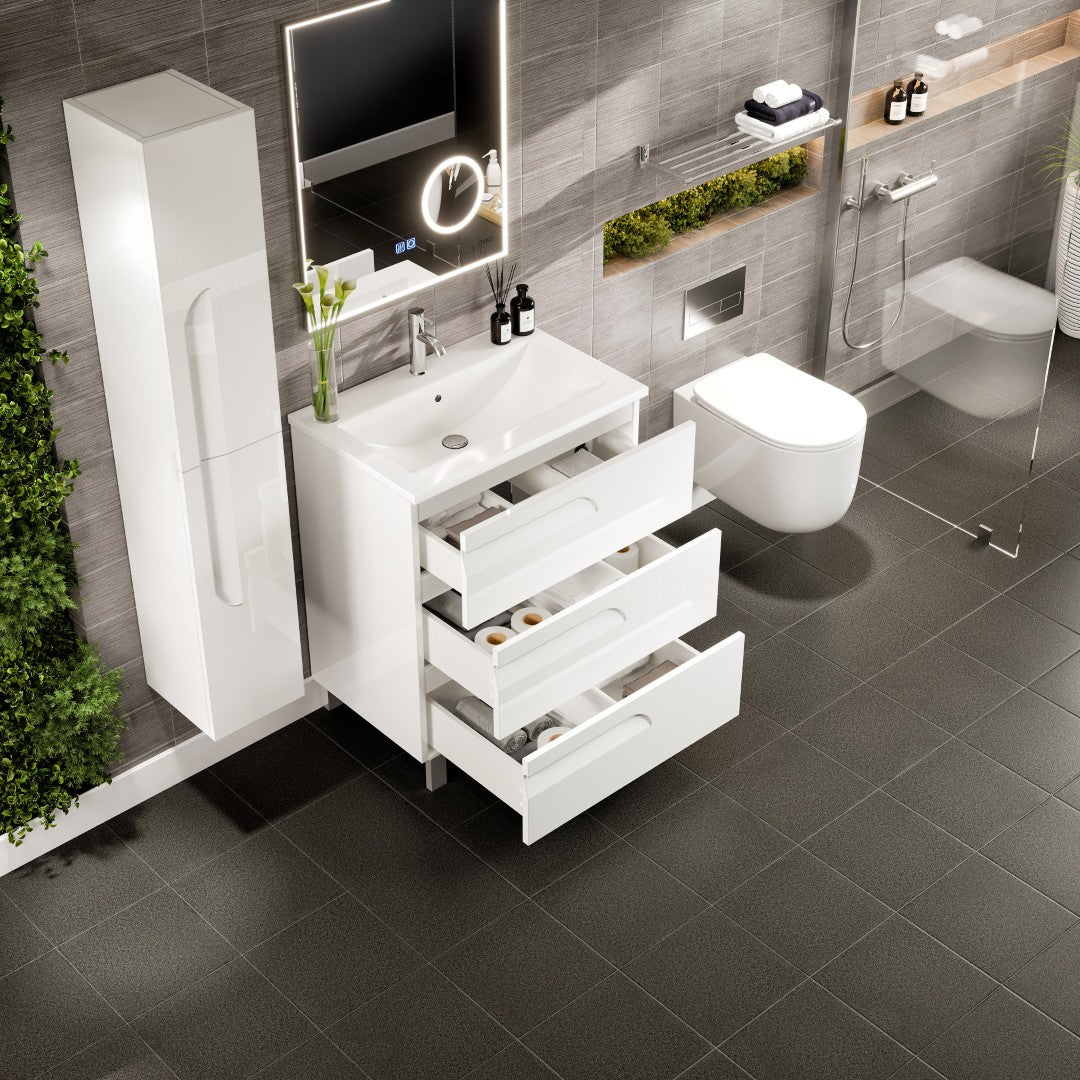 Joy 28 in. White Single Sink Bath Vanity with Porcelain Top and Integrated Sink