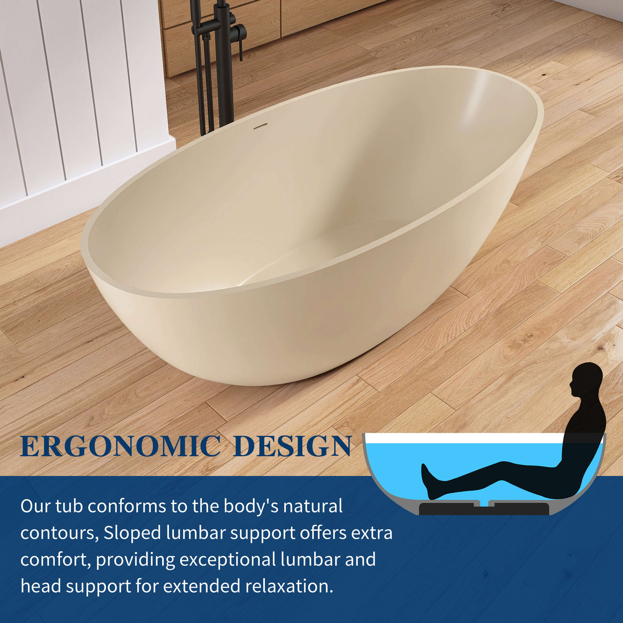 New England Home Goods Tulum 65" Freestanding Tub in Milk Coffee - Stone Resin Solid Surface