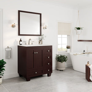 Acclaim 30 in. Teak Single Sink Bath Vanity with Carrara Quartz Top and Undermount Porcelain Sink