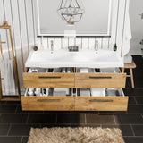 Surf 57 in. Natural Oak Wall Mount Double Sink  Bath Vanity with Acrylic Top and Integrated Sinks