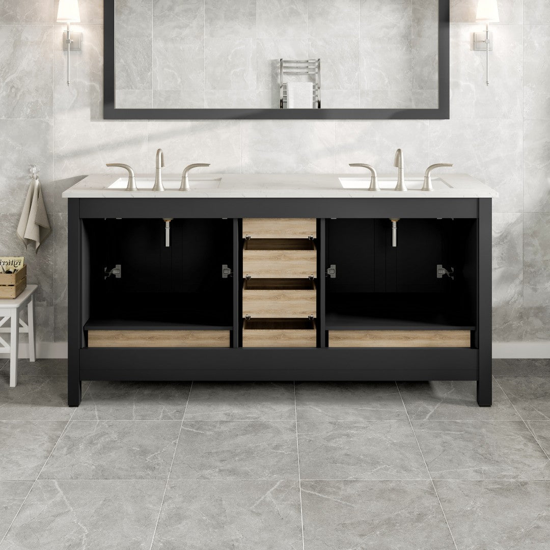 Aberdeen 72 in. Espresso Double Sink  Bath Vanity with Carrara Quartz Top and Undermount Porcelain Sinks