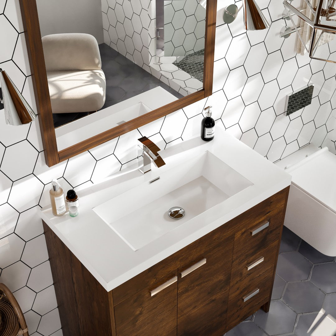 Lugano 36 in. Rosewood Single Sink Bath Vanity with Acrylic Top and Integrated Sink