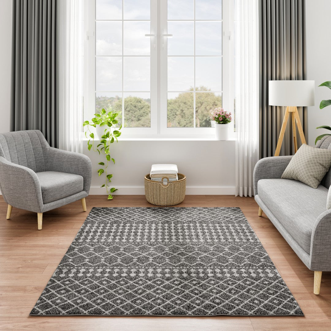 Eviva Grid 5' x 7' Geometric Gray/Cream Rug