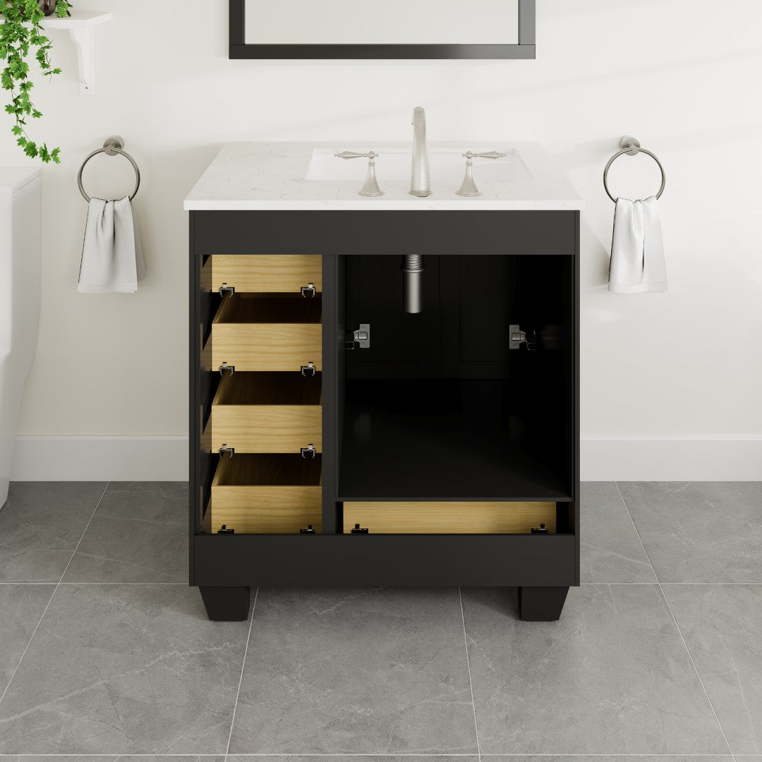 Acclaim 30 in. Espresso Single Sink Bath Vanity with Carrara Quartz Top and Undermount Porcelain Sink