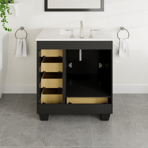 Acclaim 30 in. Espresso Single Sink Bath Vanity with Carrara Quartz Top and Undermount Porcelain Sink