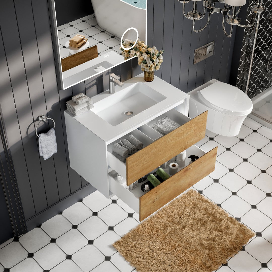 Vienna 36 in. Oak Wall Mount Single Sink Bath Vanity with Acrylic Top and Integrated Sink