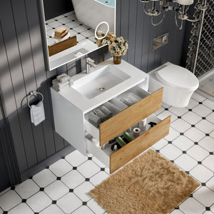 Vienna 36 in. Oak Wall Mount Single Sink Bath Vanity with Acrylic Top and Integrated Sink