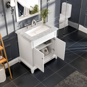Elite Princeton 30 in. White Single Sink Bath Vanity with Carrara Marble Top and Undermount Porcelain Sink