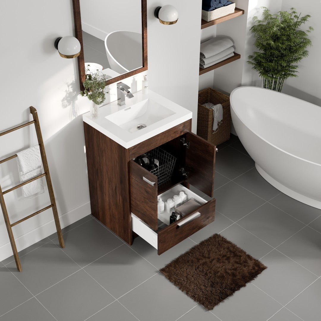 Lugano 24 in. Rosewood Single Sink Bath Vanity with Acrylic Top and Integrated Sink