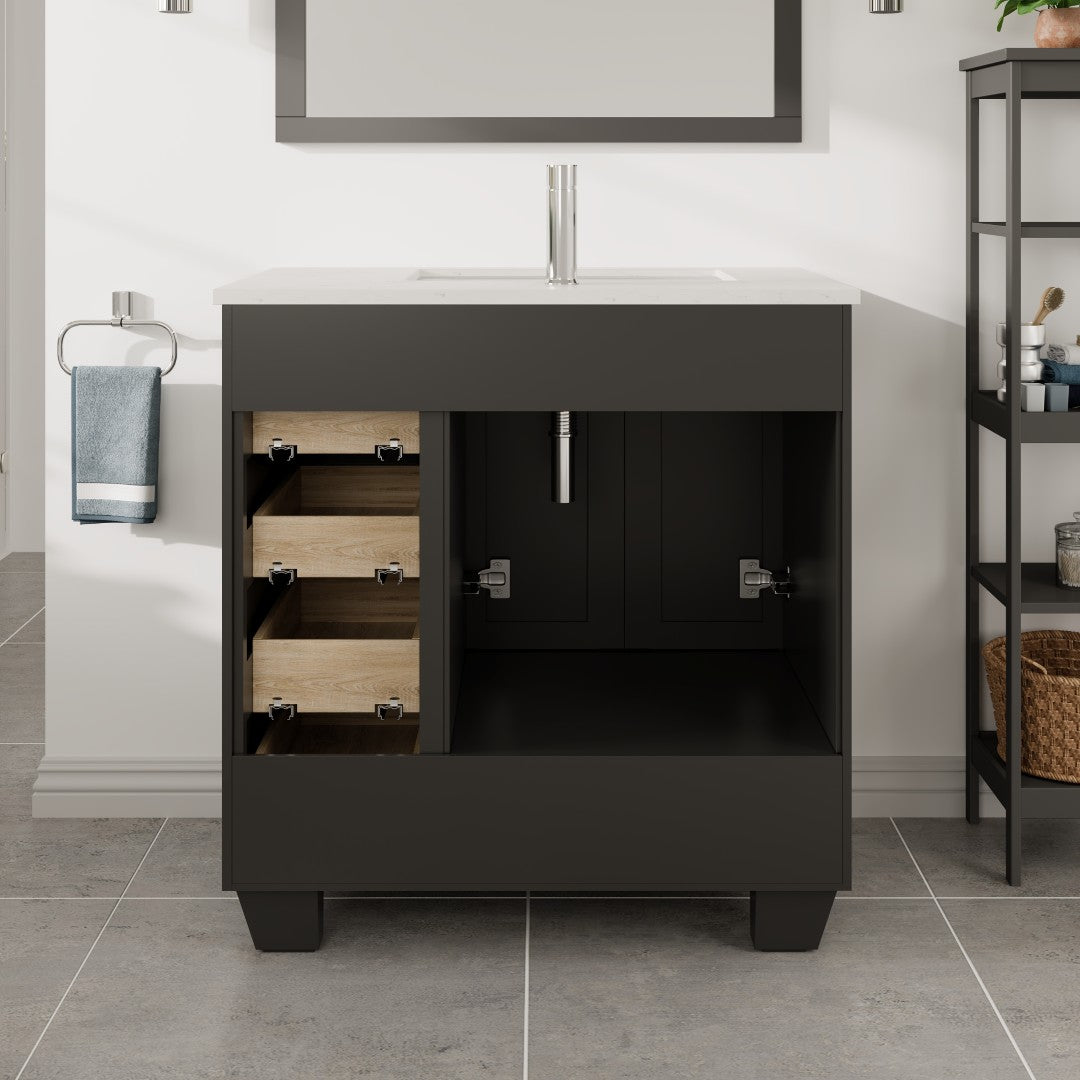 Loon 30 in. Espresso Single Sink Bath Vanity with Carrara Quartz Top and Undermount Porcelain Sink
