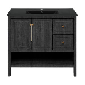 Château 36" Freestanding Bathroom Vanity in Black Oak with Black Sink Top