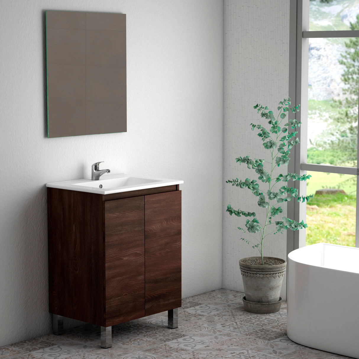 DAX Sunset Engineered Wood and Porcelain Onix Basin with Vanity, 24", Wenge DAX-SUN012413-ONX