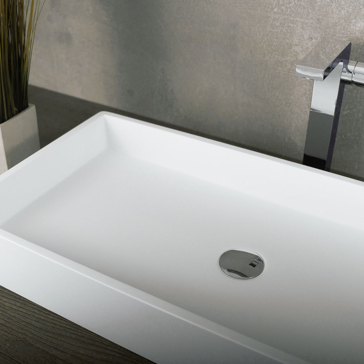 DAX Solid Surface Rectangular Single Bowl Vessel Bathroom Basin, Matte White DAX-AB-1327