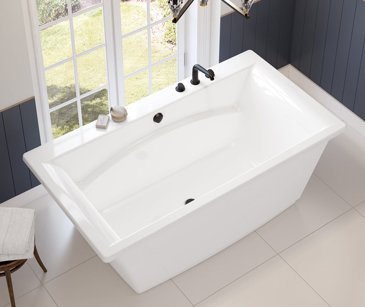 MAAX 105742-055-001-114 Optik 6636 F Acrylic Freestanding Center Drain Aerofeel Bathtub in White with White Skirt