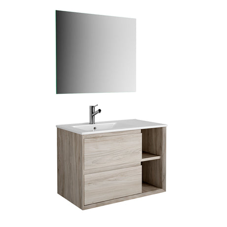 DAX Oceanside Engineered Wood and Porcelain Left Onix Basin with Single Vanity, 36", Pine DAX-OCE013612-ONX