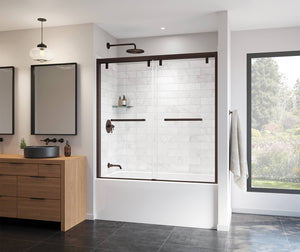 MAAX 135320-900-173-000 Uptown 56-59 x 58 in. 8 mm Bypass Tub Door for Alcove Installation with Clear glass in Dark Bronze