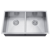 DAX Stainless Steel Handmade 50/ 50 Double Bowl Undermount Kitchen Sink, 31", Brushed Stainless Steel DAX-SQ-3118A-X